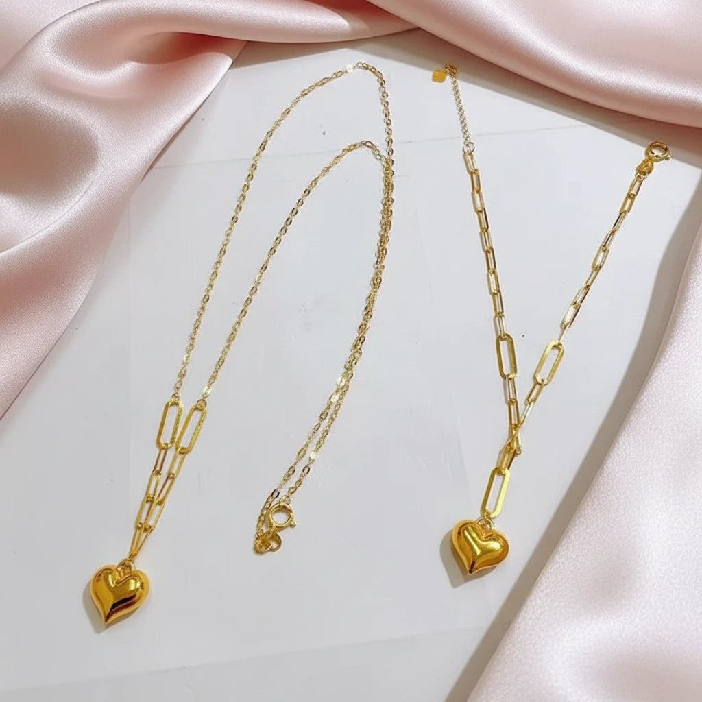 18k Yellow Gold Heart Clavicle Necklace-Black Diamonds New York