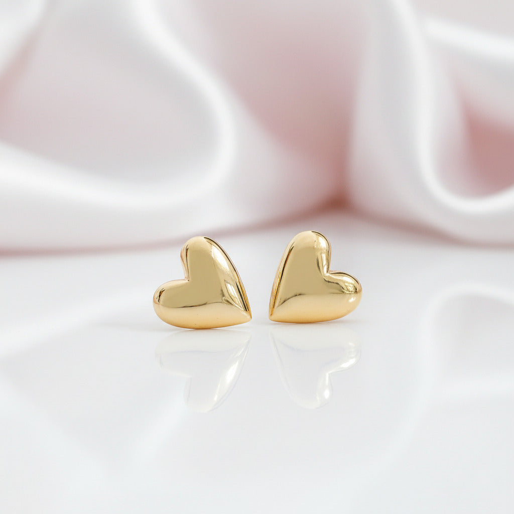 18k Yellow Gold Heart Shaped Stud Earrings-Black Diamonds New York