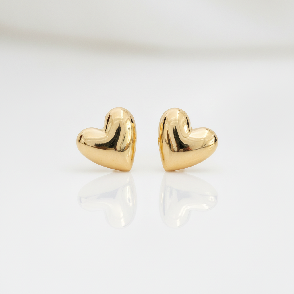 18k Yellow Gold Heart Shaped Stud Earrings-Black Diamonds New York
