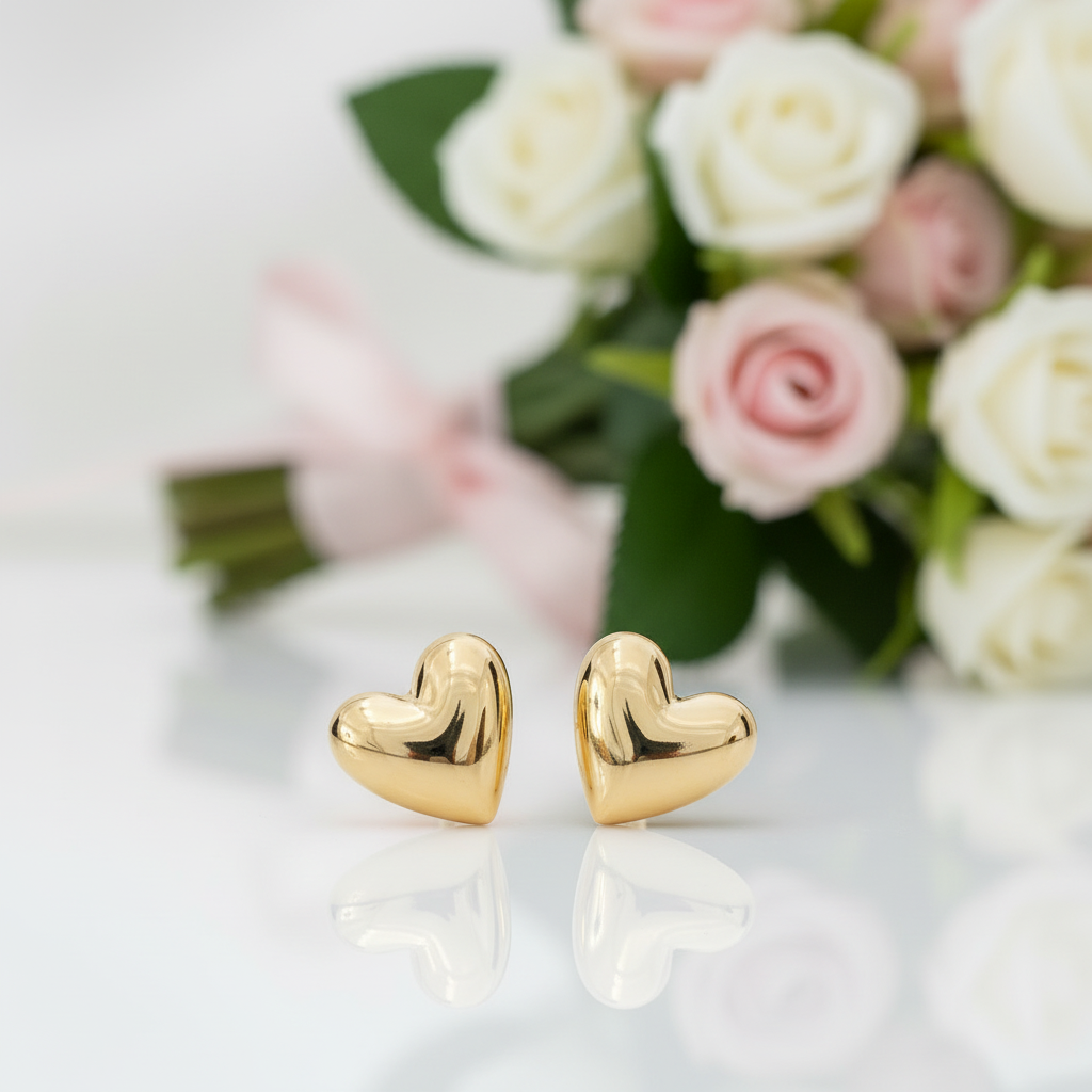 18k Yellow Gold Heart Shaped Stud Earrings-Black Diamonds New York