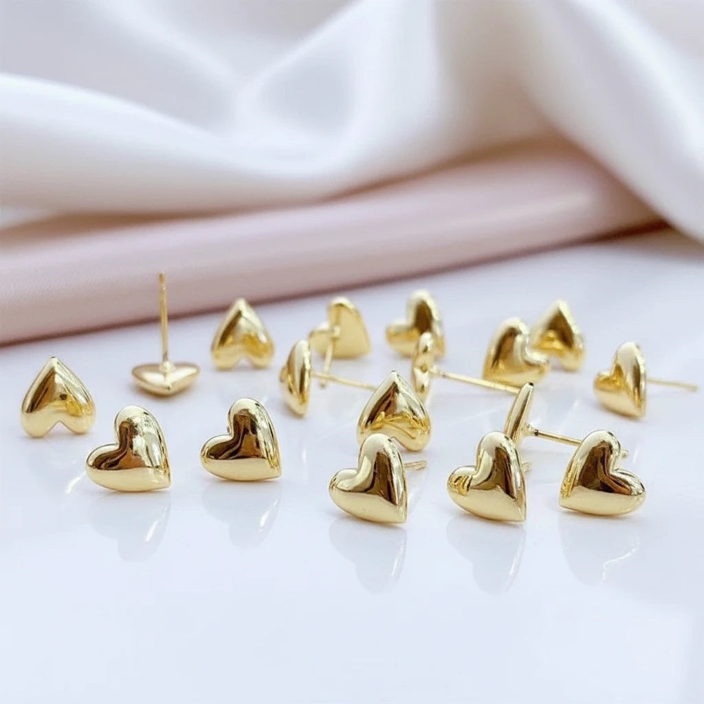 18k Yellow Gold Heart Shaped Stud Earrings-Black Diamonds New York