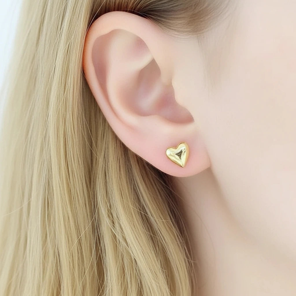 18k Yellow Gold Heart Shaped Stud Earrings-Black Diamonds New York