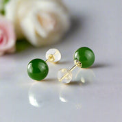 18k Yellow Gold Jasper Stud Earrings-Black Diamonds New York