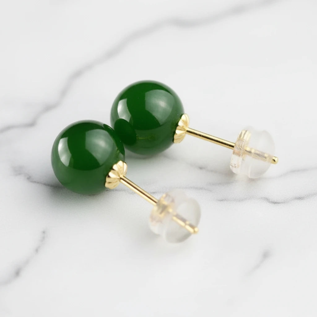 18k Yellow Gold Jasper Stud Earrings-Black Diamonds New York