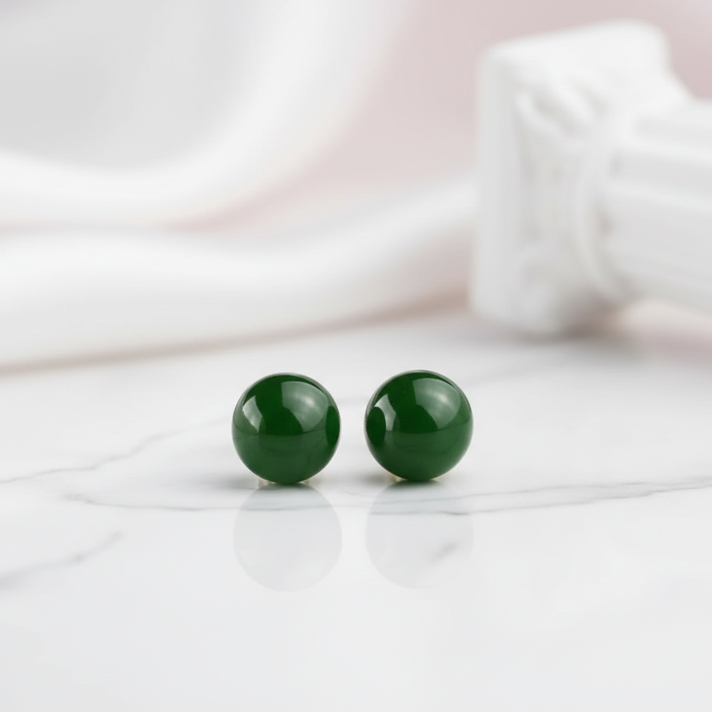 18k Yellow Gold Jasper Stud Earrings-Black Diamonds New York