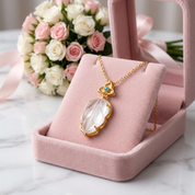 18k Yellow Gold Leaf Pendant Necklace With White Shell-Black Diamonds New York