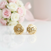 18k Yellow Gold Diamond Option Camellia Earrings-Black Diamonds New York