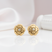 18k Yellow Gold Diamond Option Camellia Earrings-Black Diamonds New York