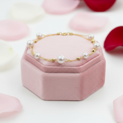 18k Yellow Gold Natural Freshwater Pearl Bracelet-Black Diamonds New York