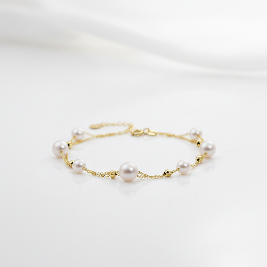 18k Yellow Gold Freshwater Pearl Bracelet-Black Diamonds New York