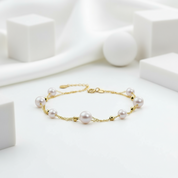 18k Yellow Gold Natural Freshwater Pearl Bracelet-Black Diamonds New York