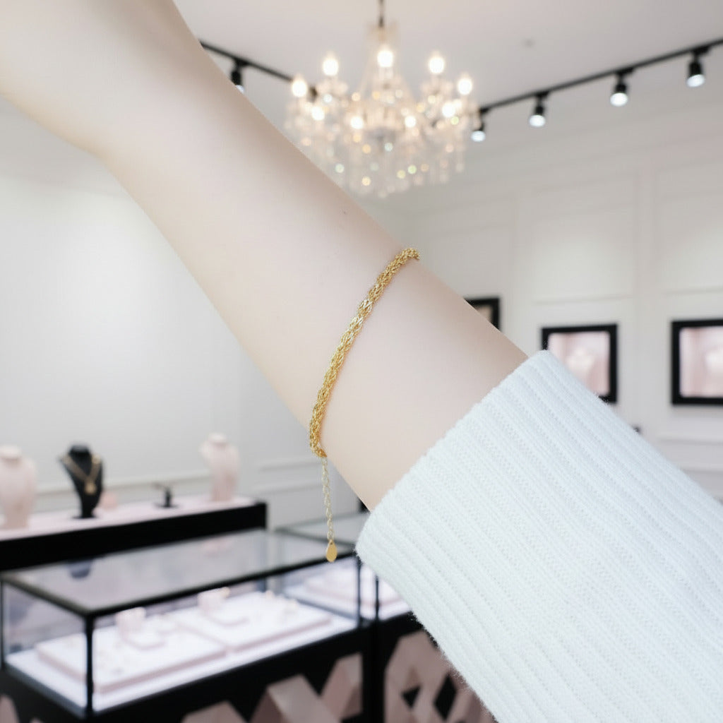 18k Yellow Gold Phoenix Tail Design Adjustable Chain Bracelet-Black Diamonds New York