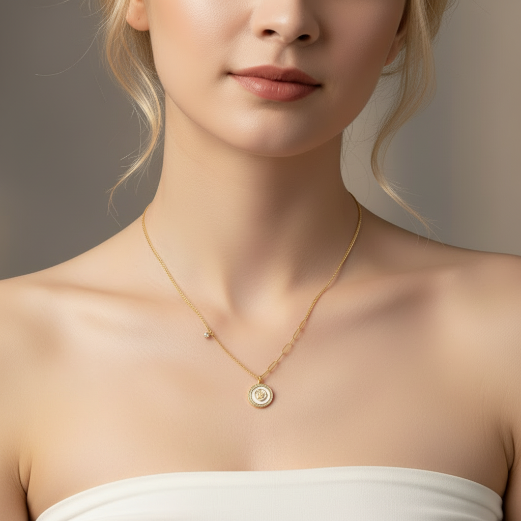 18k Yellow Gold Rose in a Shell Pendant Necklace-Black Diamonds New York