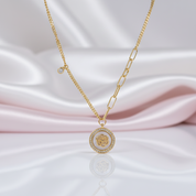18k Yellow Gold Rose in a Shell Pendant Necklace-Black Diamonds New York