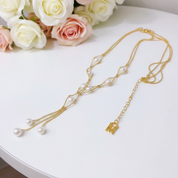 18k Yellow Gold Round White Akoya Pearl Necklace-Black Diamonds New York