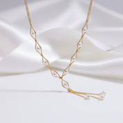 18k Yellow Gold Round White Akoya Pearl Necklace-Black Diamonds New York
