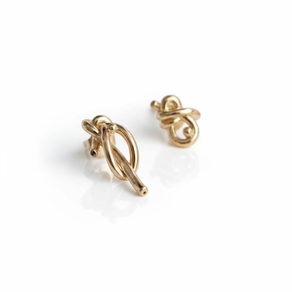 18k Yellow Gold Simple Knot Earrings-Black Diamonds New York