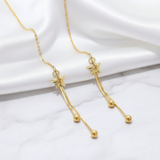18k Yellow Gold Star Tassel Drop Earrings-Black Diamonds New York
