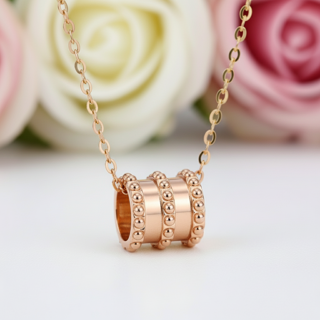 18k Yellow Gold Tubular Design Pendant Necklace-Black Diamonds New York