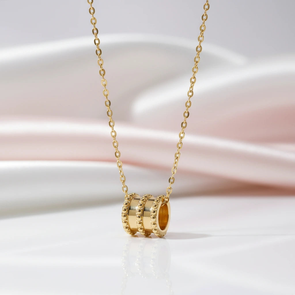 18k Yellow Gold Tubular Design Pendant Necklace-Black Diamonds New York