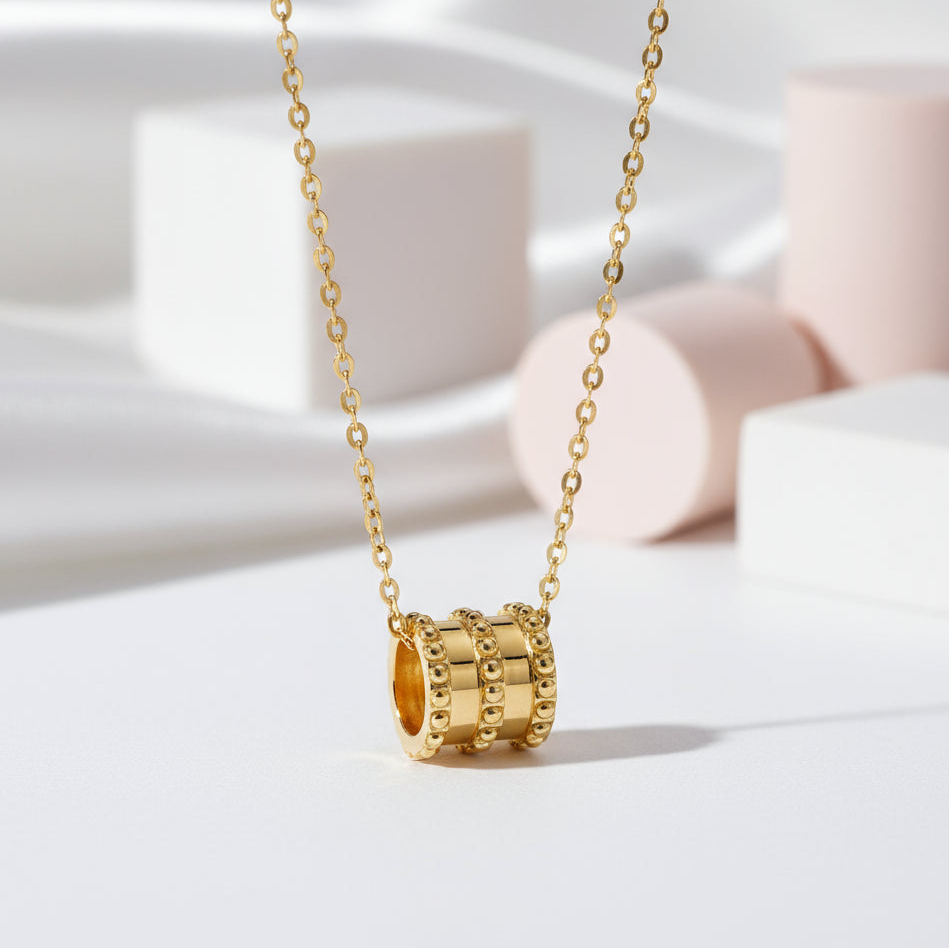 18k Yellow Gold Tubular Design Pendant Necklace-Black Diamonds New York