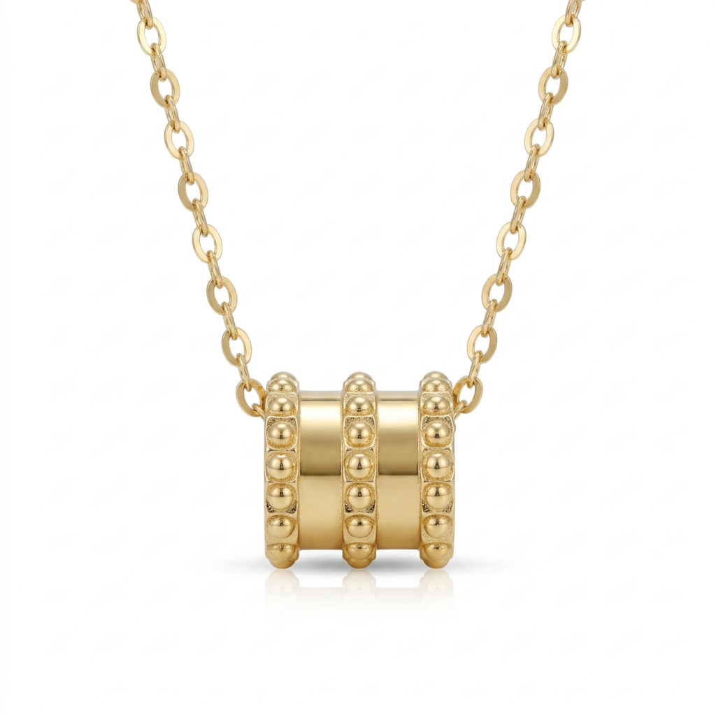 18k Yellow Gold Tubular Design Pendant Necklace-Black Diamonds New York