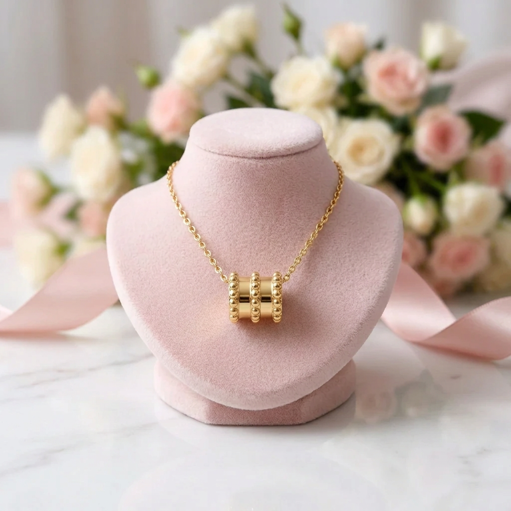 18k Yellow Gold Tubular Design Pendant Necklace-Black Diamonds New York