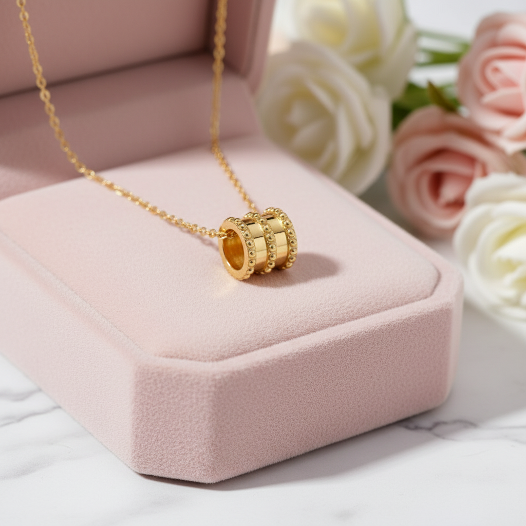 18k Yellow Gold Tubular Design Pendant Necklace-Black Diamonds New York