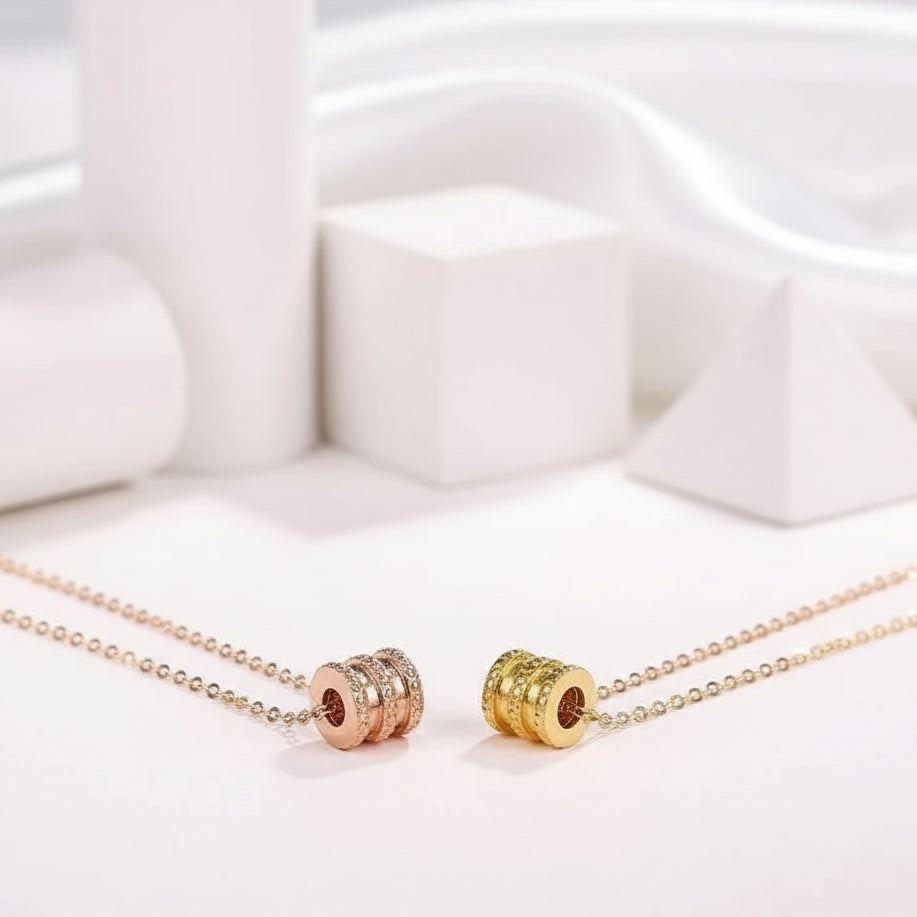 18k Yellow Gold Tubular Design Pendant Necklace-Black Diamonds New York