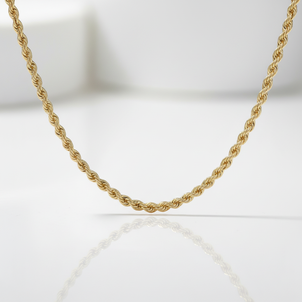 18k Yellow Gold Twisted Chain Necklace-Black Diamonds New York