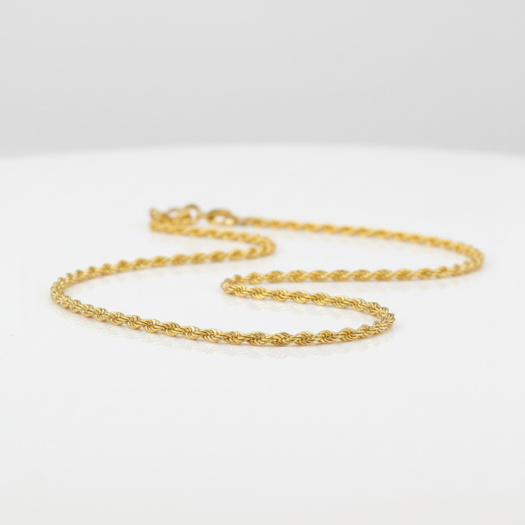 18k Yellow Gold Twisted Chain Necklace-Black Diamonds New York