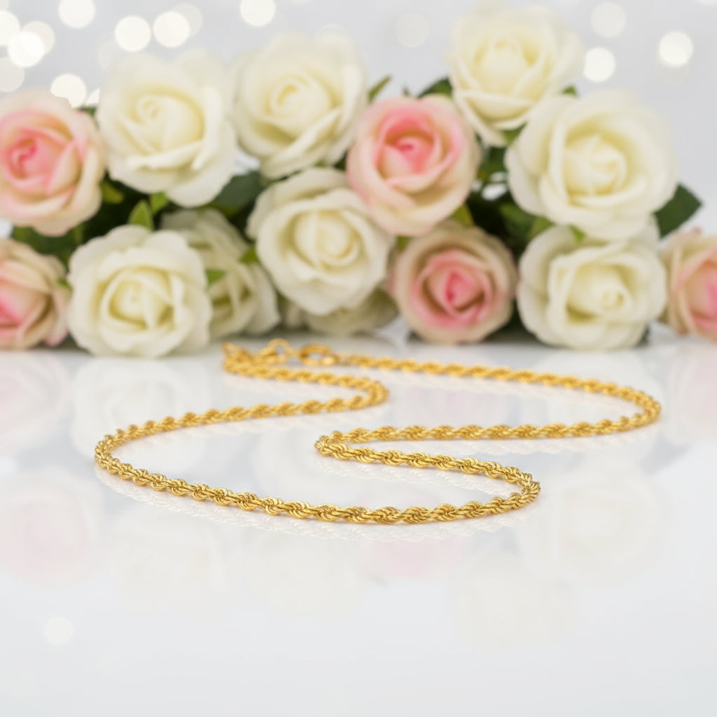 18k Yellow Gold Twisted Chain Necklace-Black Diamonds New York