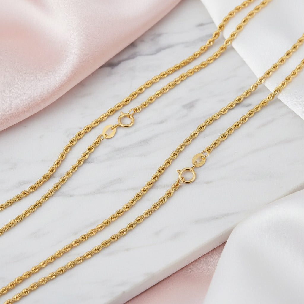 18k Yellow Gold Twisted Chain Necklace-Black Diamonds New York