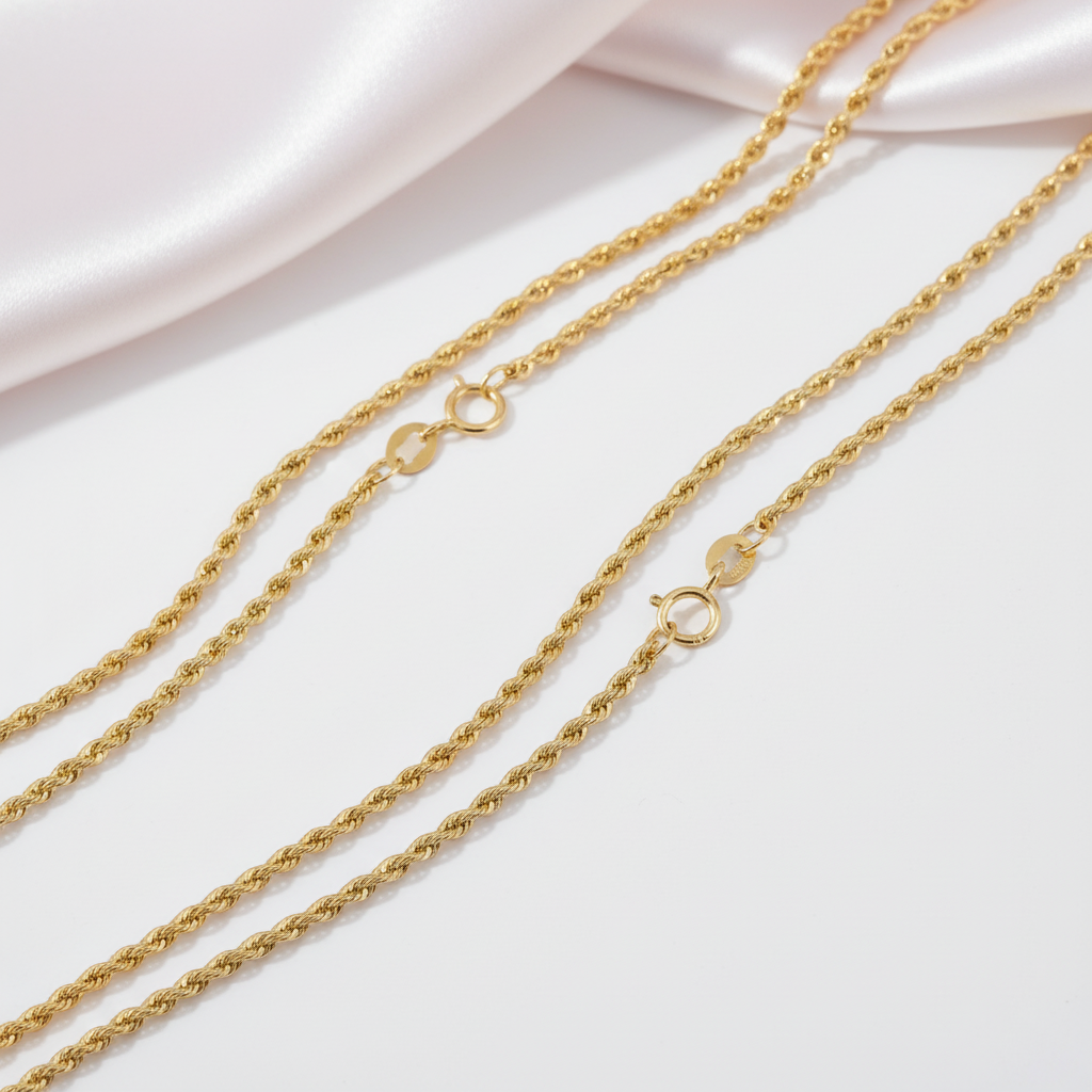 18k Yellow Gold Twisted Chain Necklace-Black Diamonds New York