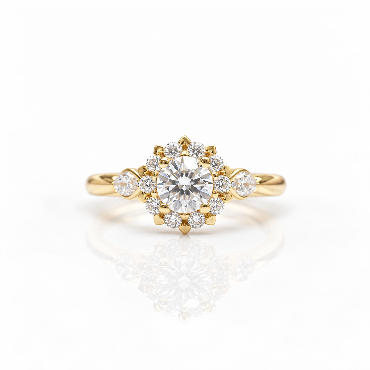 18k Art Deco Round Cut Diamond Option Halo Engagement Ring-Black Diamonds New York