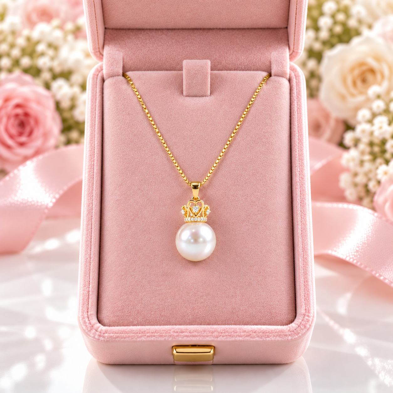 18k Crown Option Freshwater Pearl Necklace With Diamond Option-Black Diamonds New York