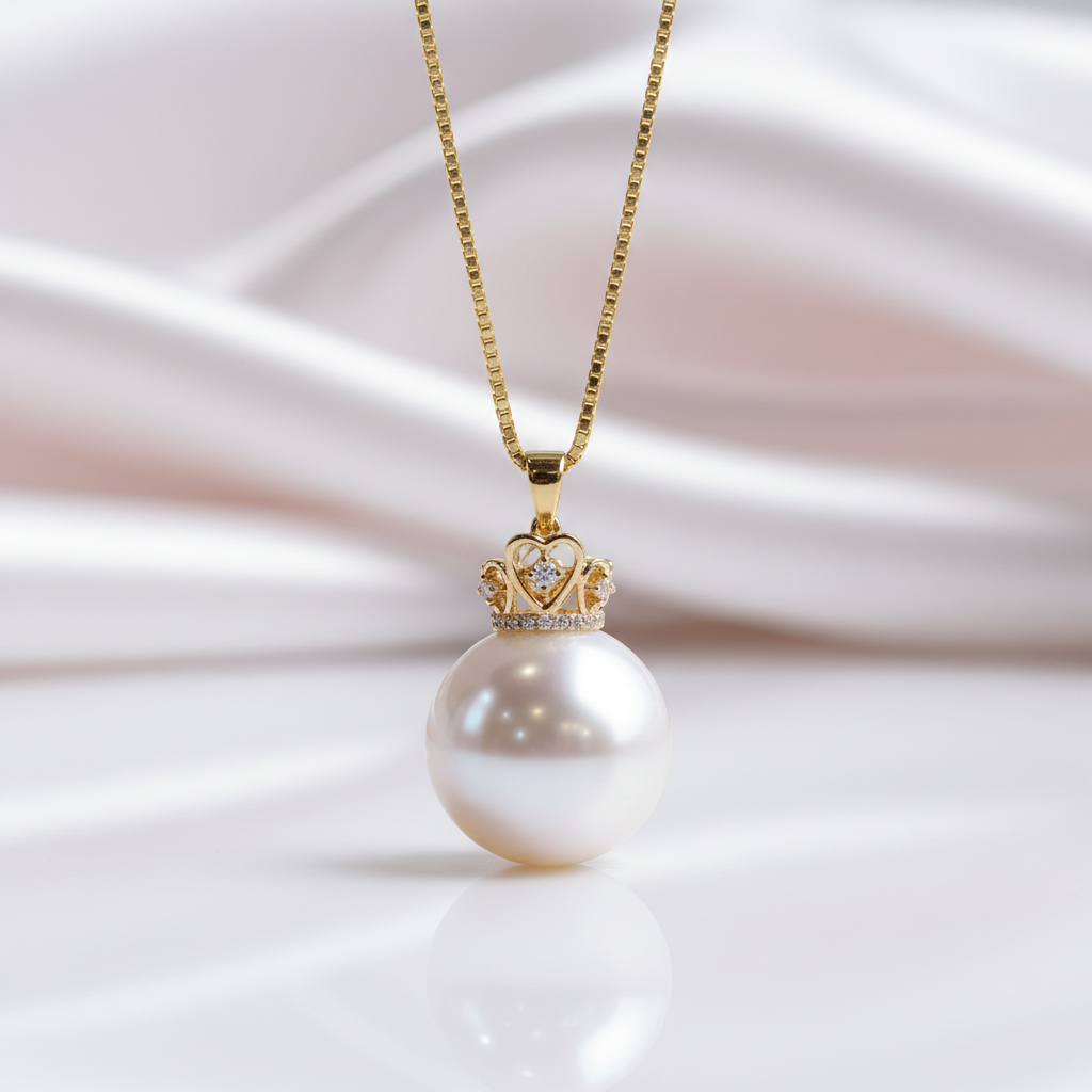 18k Crown Option Freshwater Pearl Necklace With Diamond Option-Black Diamonds New York