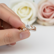 18K Dainty Round Cut Diamond Branch Design Engagement Ring-Black Diamonds New York