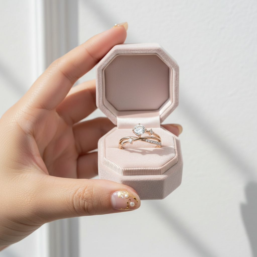 18K Dainty Round Cut Diamond Branch Design Engagement Ring