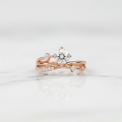 18K Dainty Round Cut Diamond Option Branch Design Engagement Ring-Black Diamonds New York