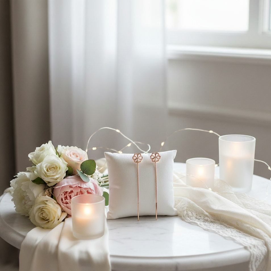 18k Gold Plum Blossom Design Tassel Earrings-Black Diamonds New York
