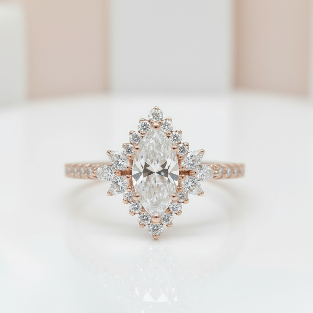 18K Marquise Cut Diamond Halo Engagement Ring-Black Diamonds New York