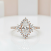 18K Marquise Cut Diamond Halo Engagement Ring-Black Diamonds New York