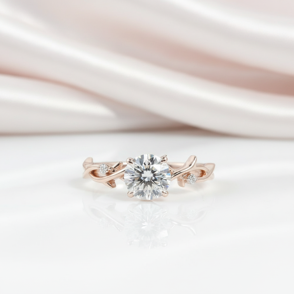 18k Rose Gold 1.0 Ct 6.5mm Diamond Option Art Deco Engagement Ring-Black Diamonds New York