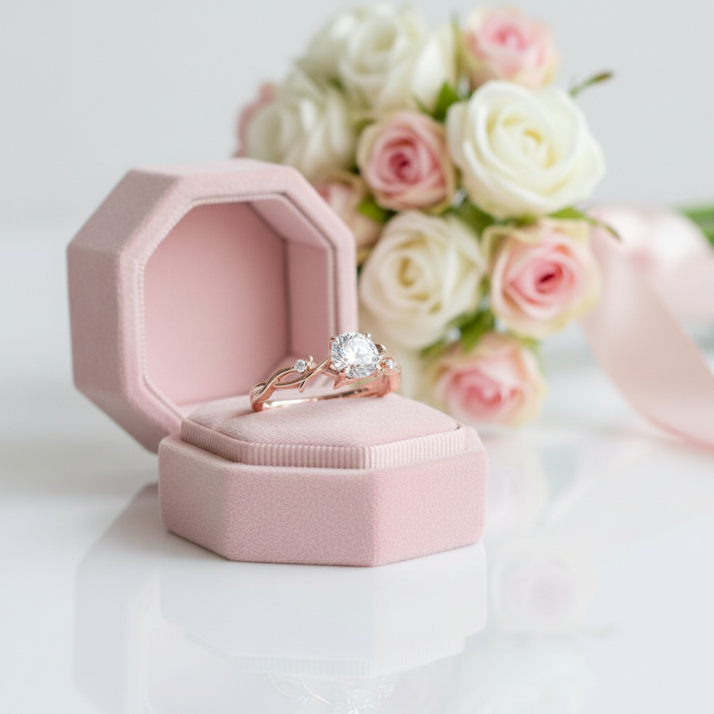18k Rose Gold 1.0 Ct 6.5mm Diamond Option Art Deco Engagement Ring-Black Diamonds New York