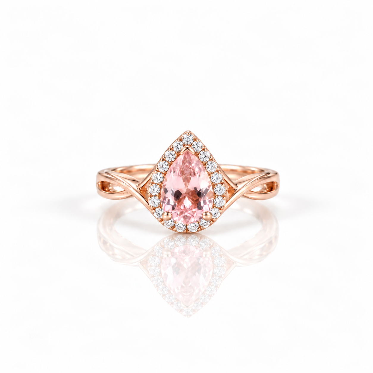 18k Rose Gold 6*8mm Pear Cut Morganite Engagement Ring-Black Diamonds New York