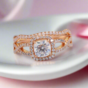 18K Rose Gold Cushion Cut 1.0 Ct Diamond Halo Engagement Ring-Black Diamonds New York