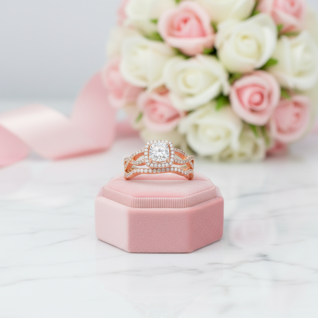 18K Rose Gold Cushion Cut 1.0 Ct Diamond Option Halo Engagement Ring-Black Diamonds New York