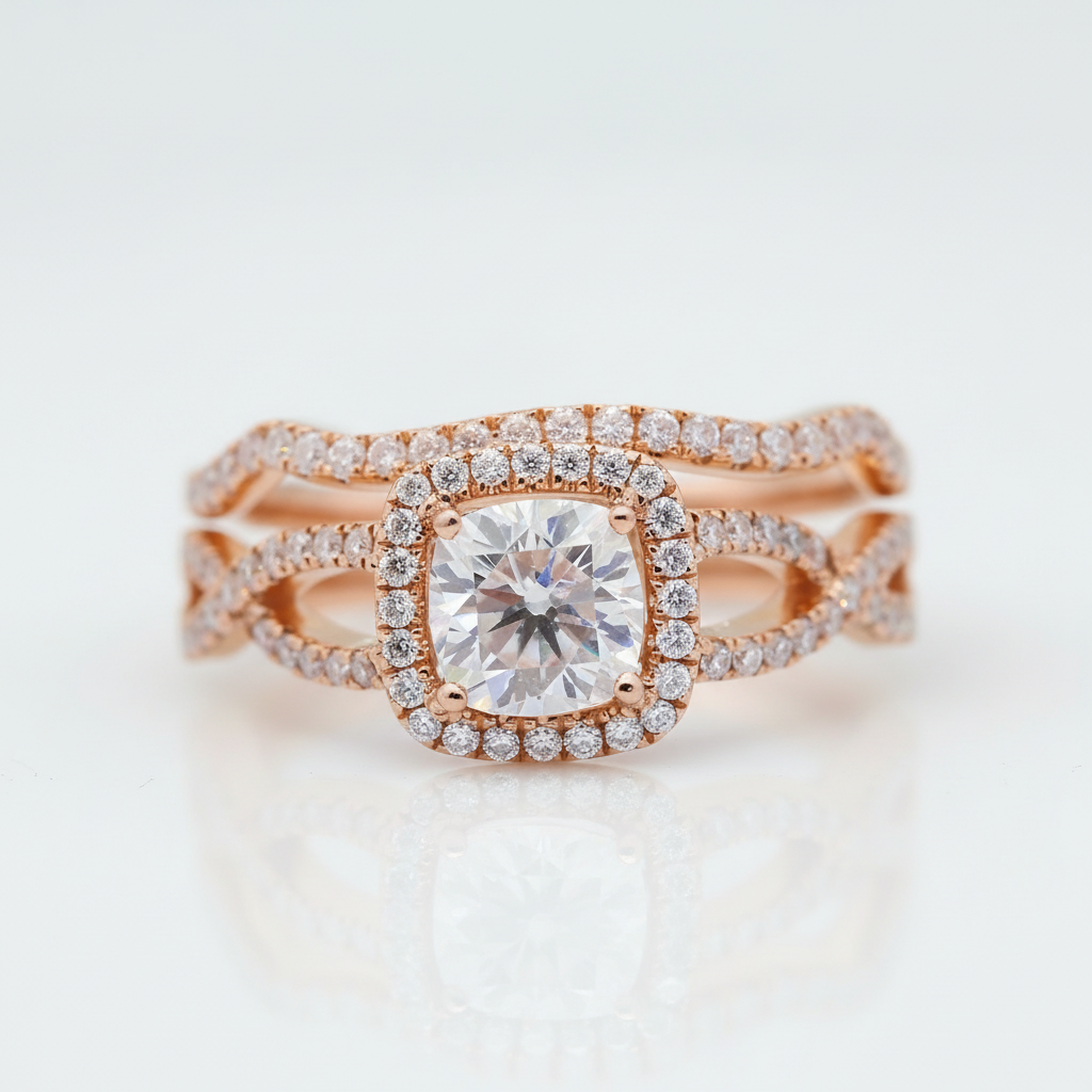 18K Rose Gold Cushion Cut 1.0 Ct Diamond Option Halo Engagement Ring-Black Diamonds New York