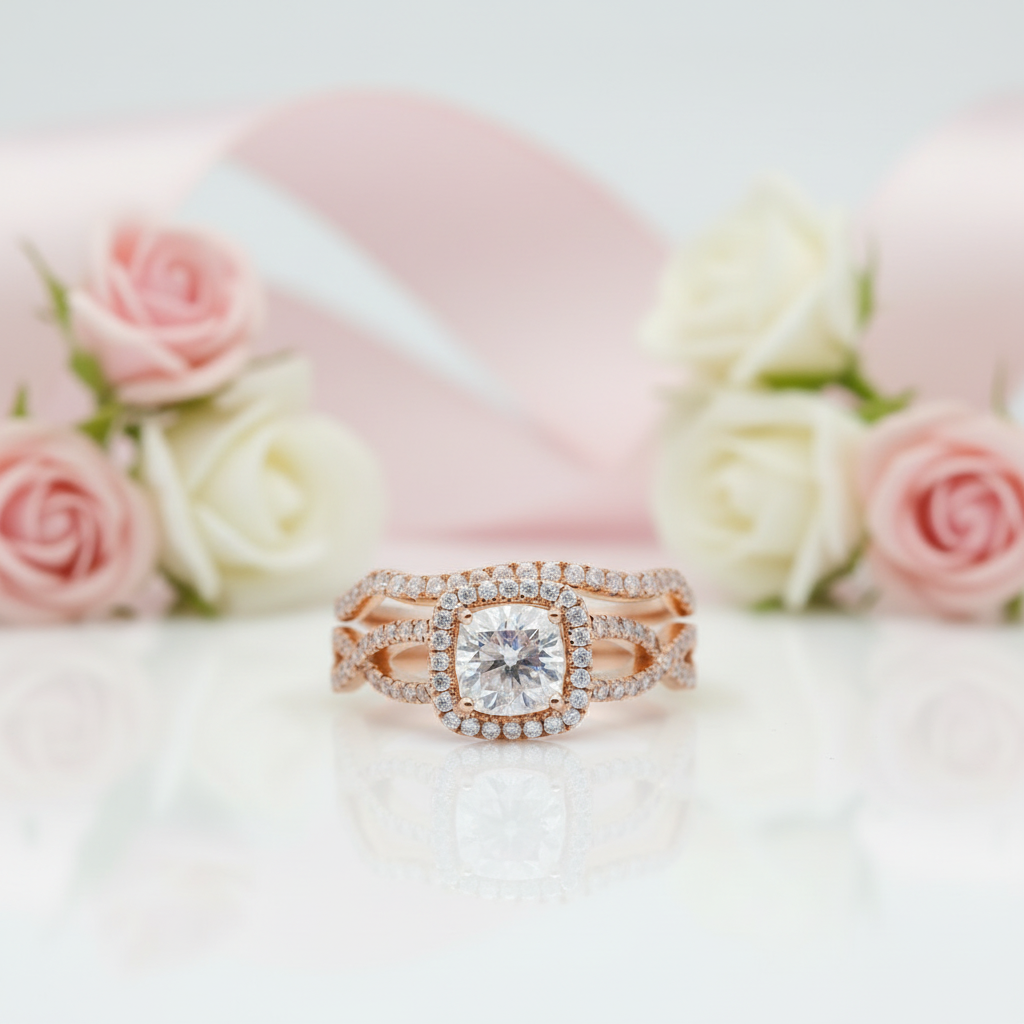 18K Rose Gold Cushion Cut 1.0 Ct Diamond Option Halo Engagement Ring-Black Diamonds New York